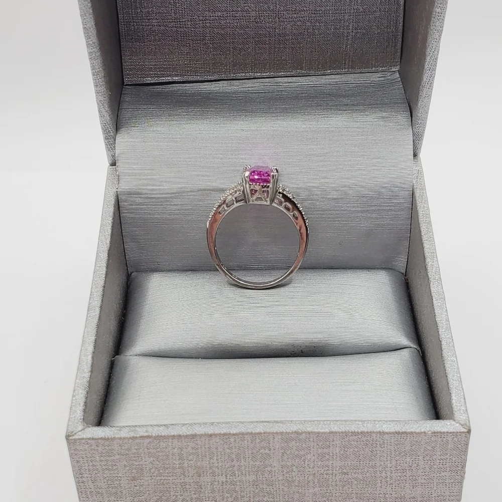Genuine Pink & White Topaz 925 Sterling Silver Ring - Picture 2 of 8